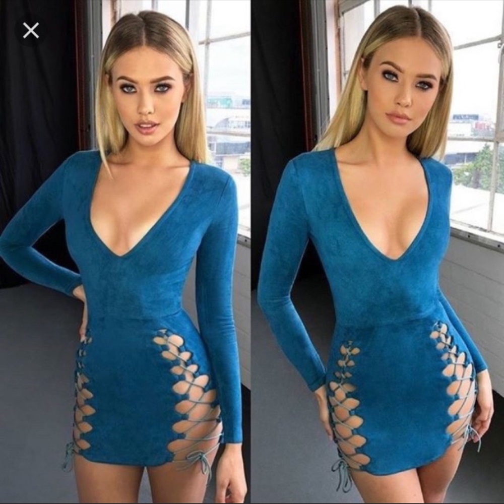 Oh polly suede lace up mini dress no tags